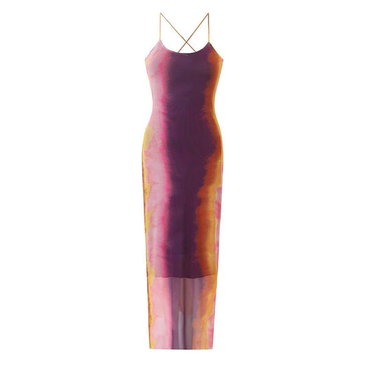 Abstract Sleeveless Midi Long Dress