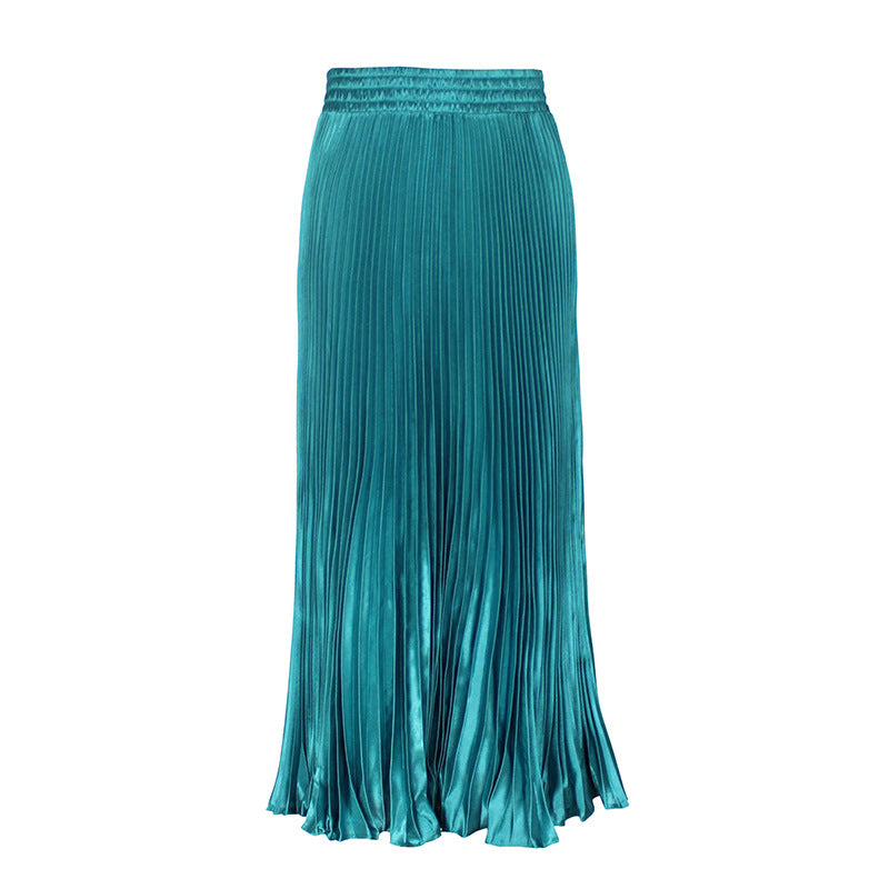 Satin Metallic Pleated Skirt Long Organ Skirt Long Skirt