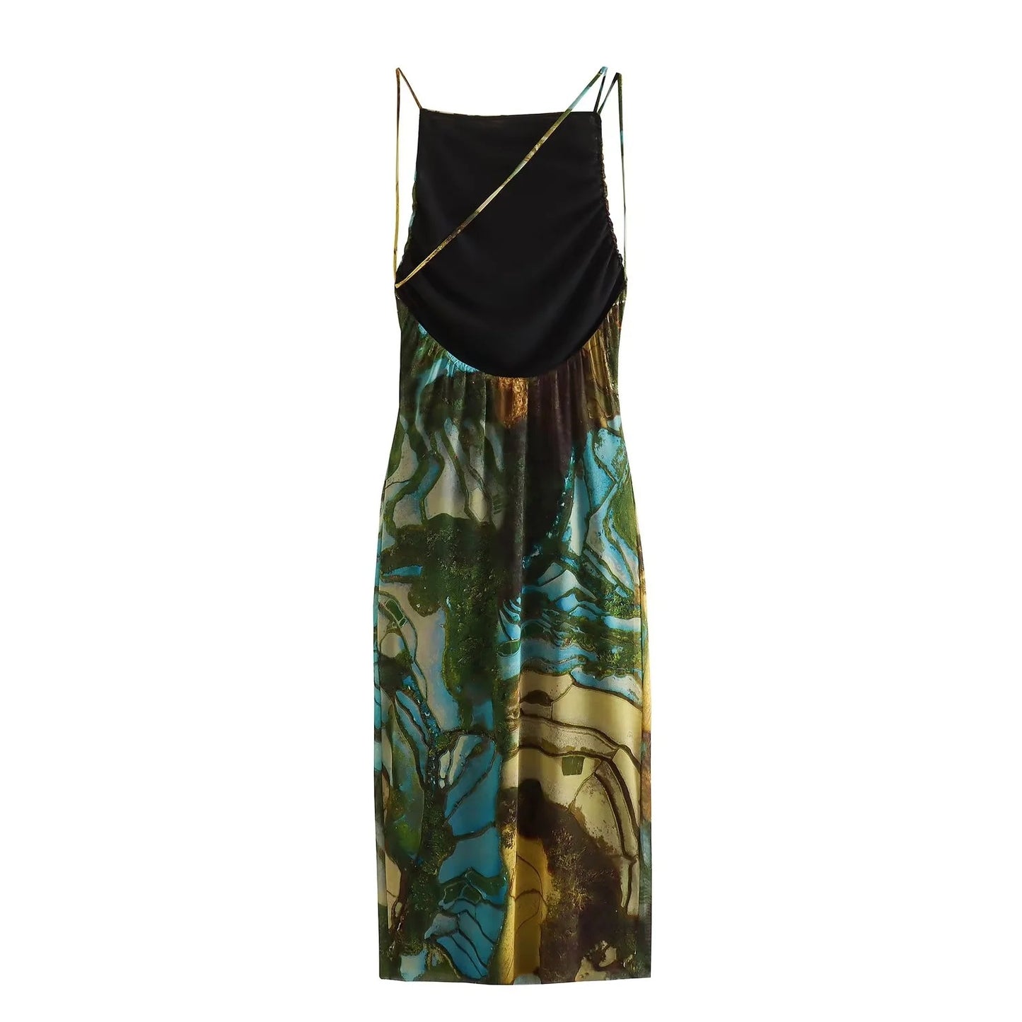 Abstract Open Back Printed Silk Mesh Dress