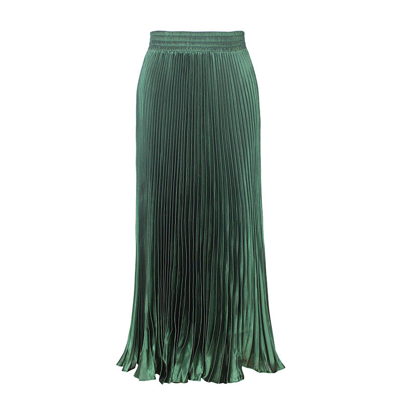 Satin Metallic Pleated Skirt Long Organ Skirt Long Skirt