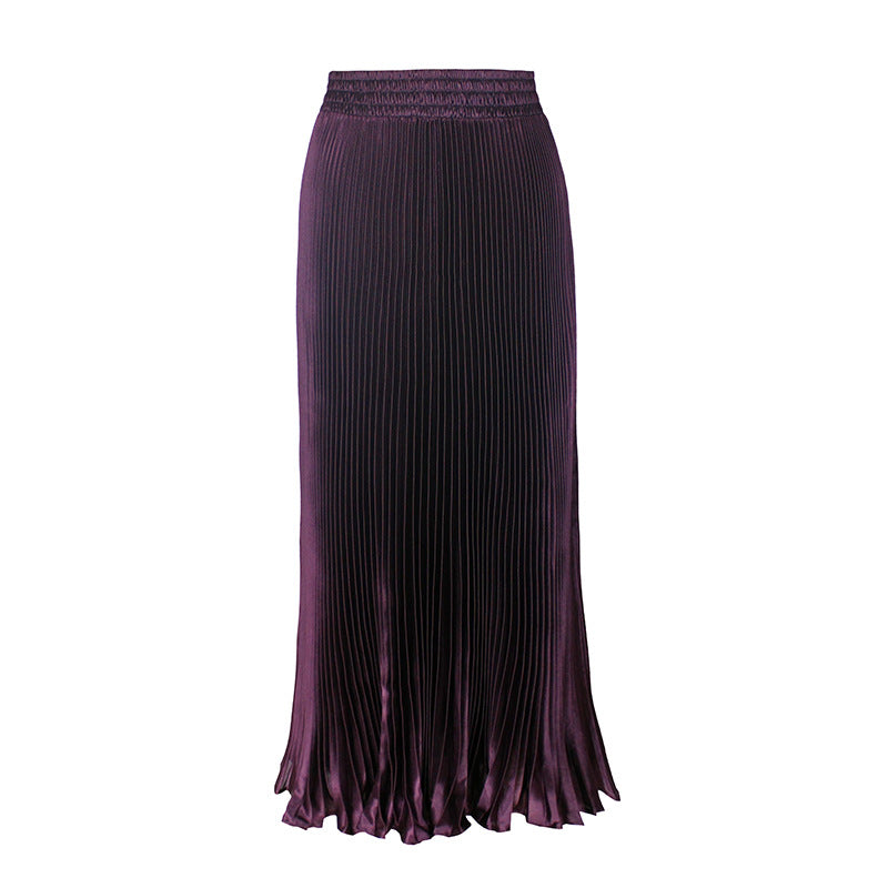 Satin Metallic Pleated Skirt Long Organ Skirt Long Skirt