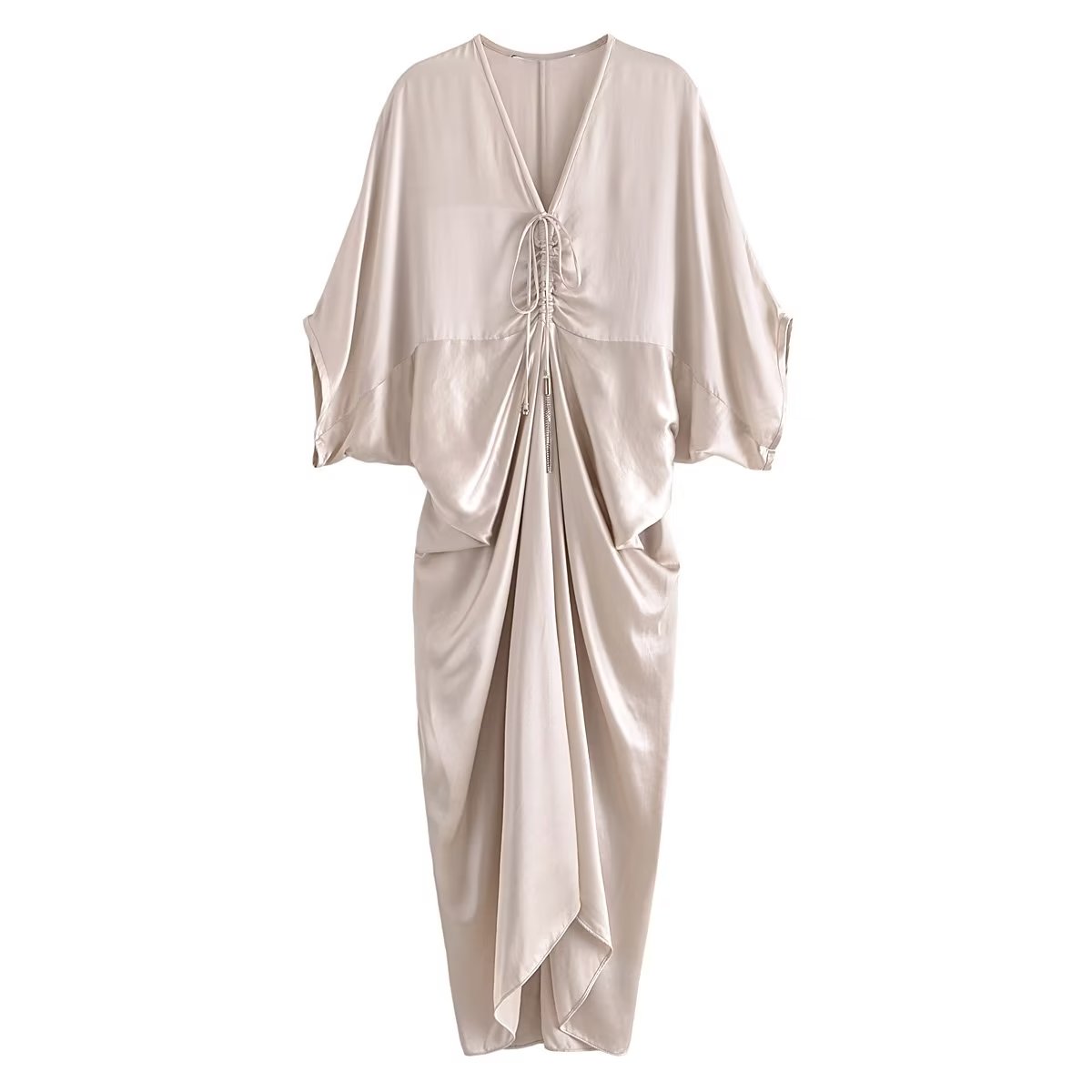 Draped Kimono Satin Dress