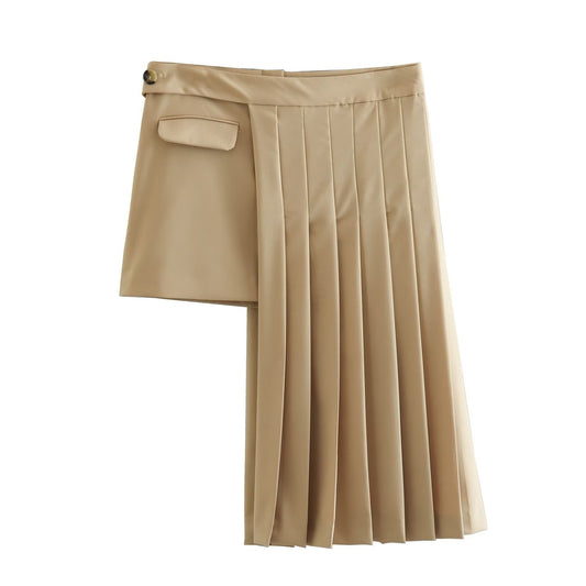 European and American Pleated Asymmetric Halfskirt