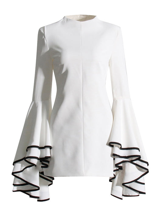 Butterfly Sleeve Spliced Ruffle Tunic Dress