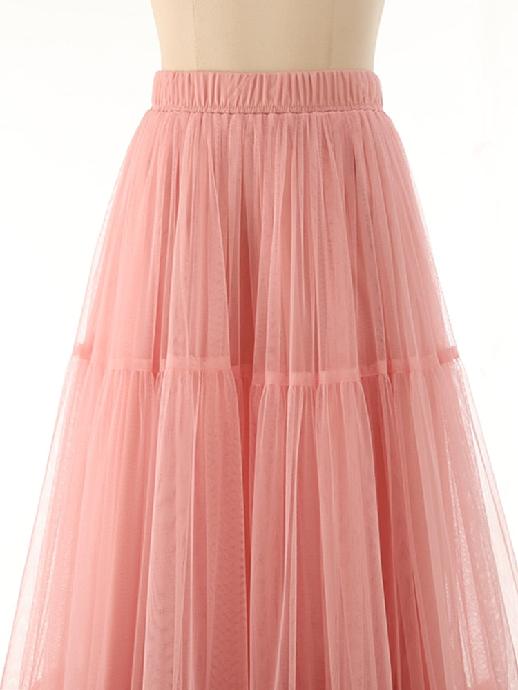 Mesh High Waist A Line Princess Skirt