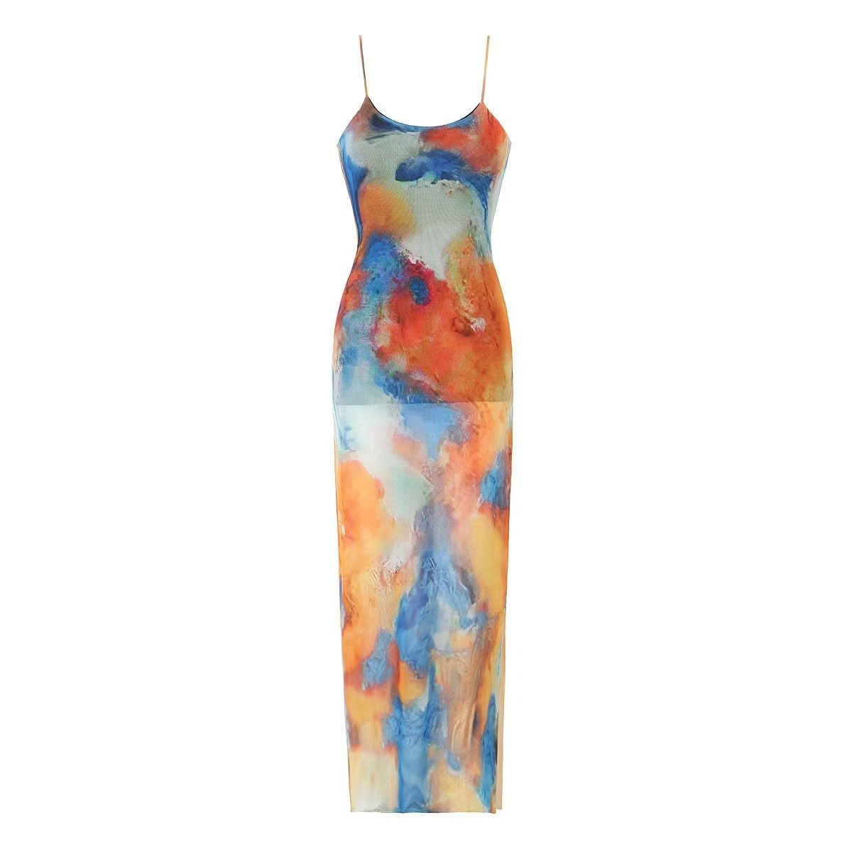 Abstract Sleeveless Midi Long Dress