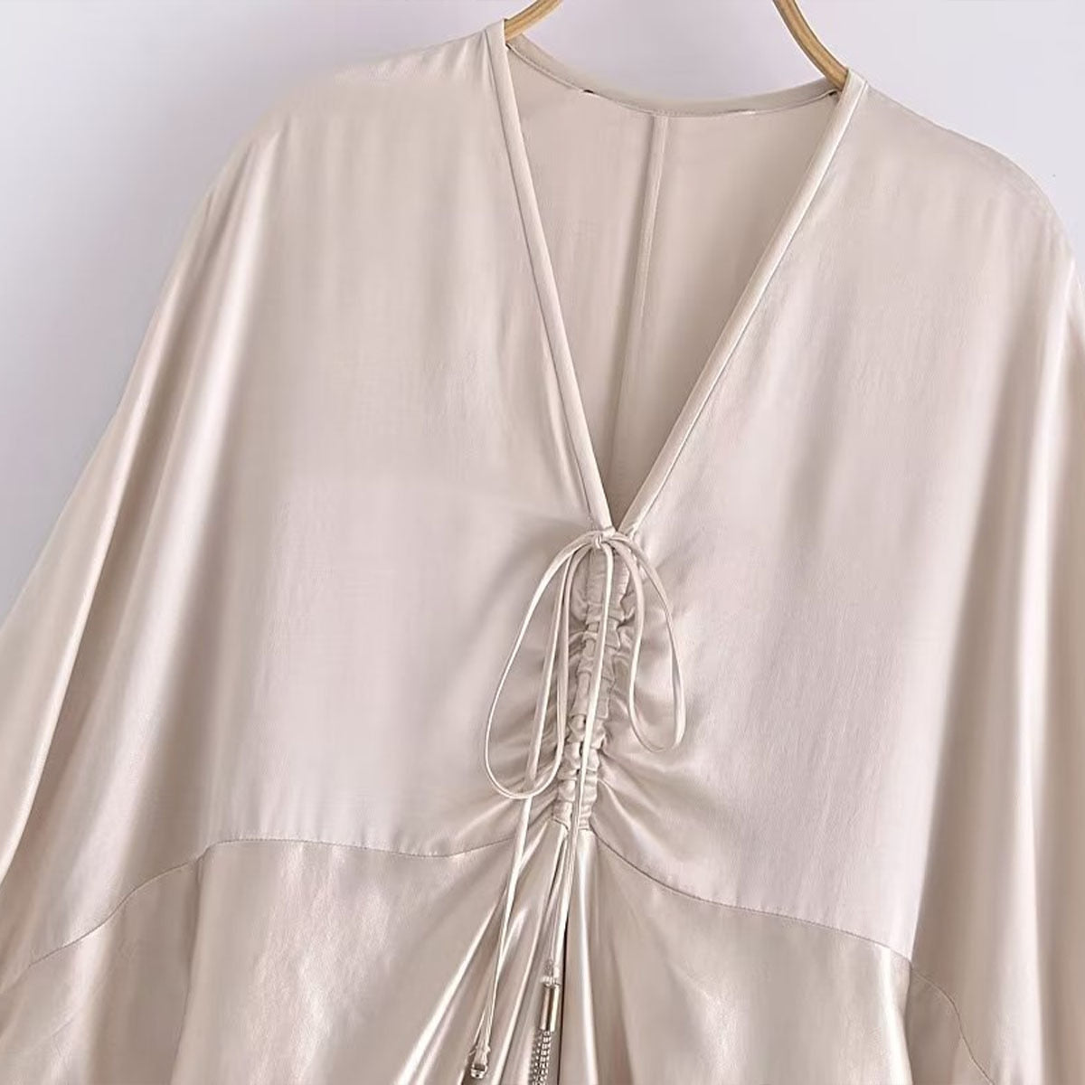 Draped Kimono Satin Dress