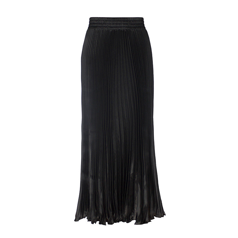 Satin Metallic Pleated Skirt Long Organ Skirt Long Skirt