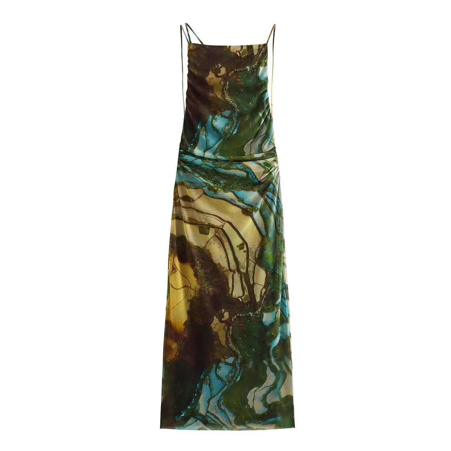 Abstract Open Back Printed Silk Mesh Dress