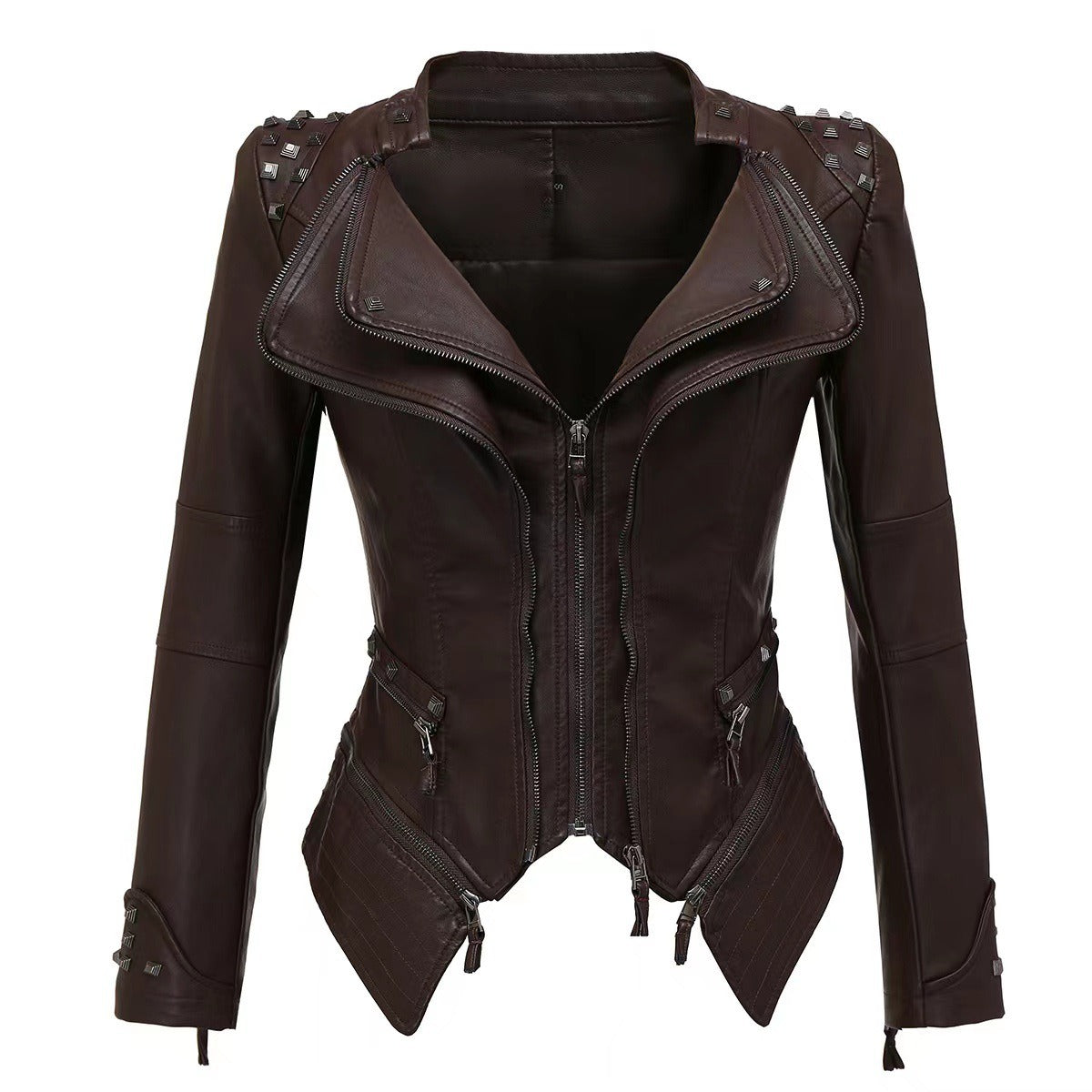 Tailed Slim Fit Waist Motorcycle Leather Jacket