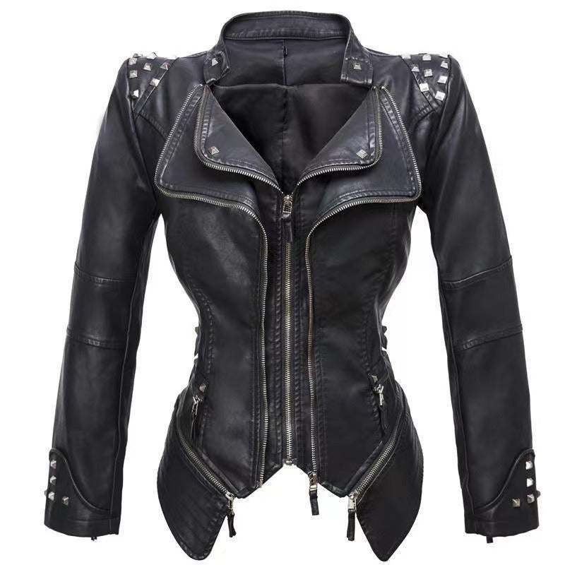 Tailed Slim Fit Waist Motorcycle Leather Jacket