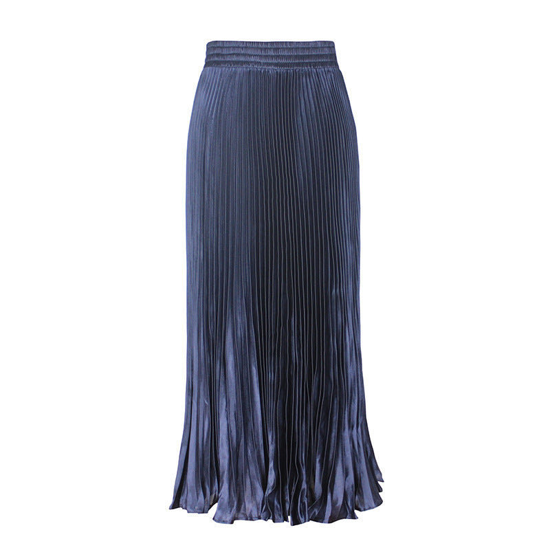 Satin Metallic Pleated Skirt Long Organ Skirt Long Skirt