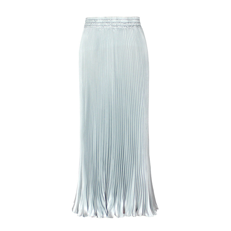 Satin Metallic Pleated Skirt Long Organ Skirt Long Skirt