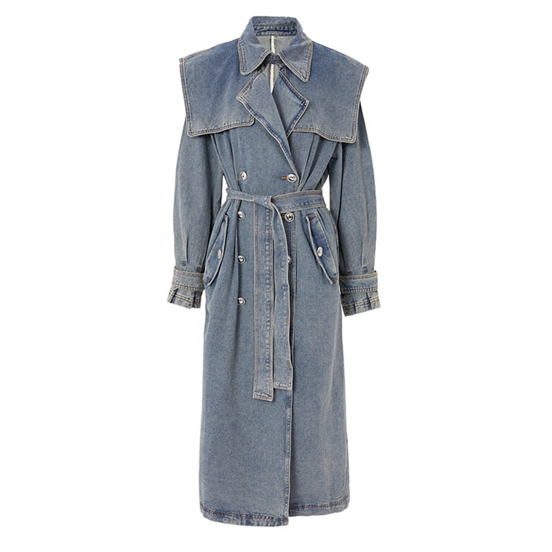 Denim Long Trench Coat