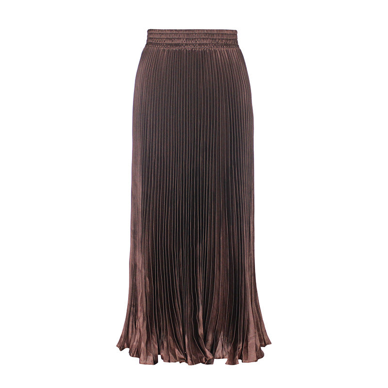 Satin Metallic Pleated Skirt Long Organ Skirt Long Skirt