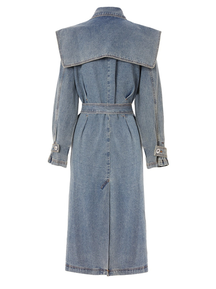 Denim Long Trench Coat