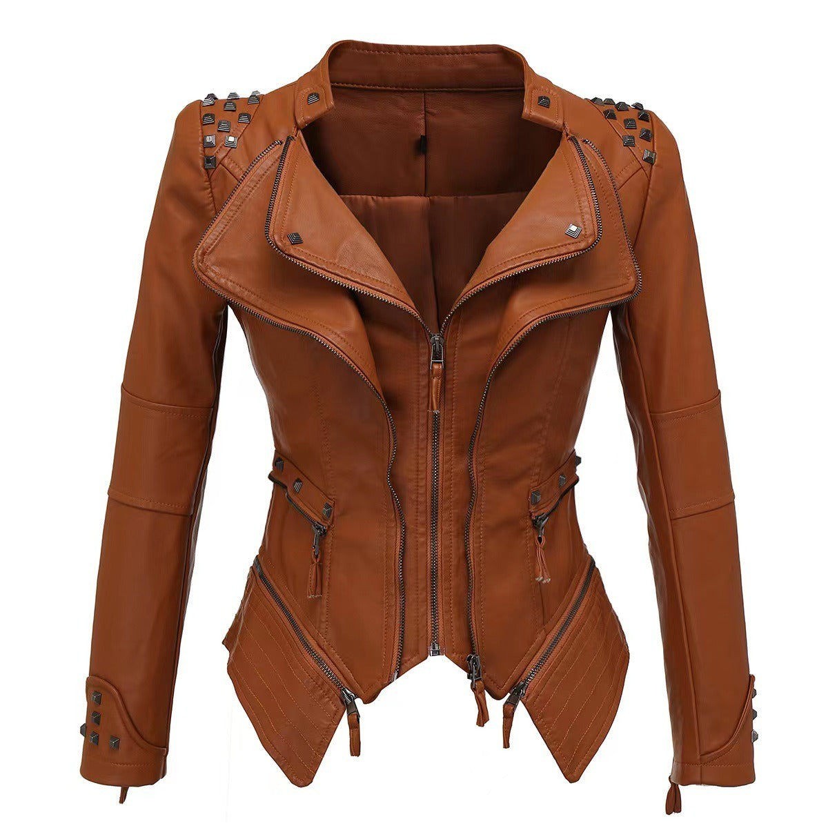 Tailed Slim Fit Waist Motorcycle Leather Jacket