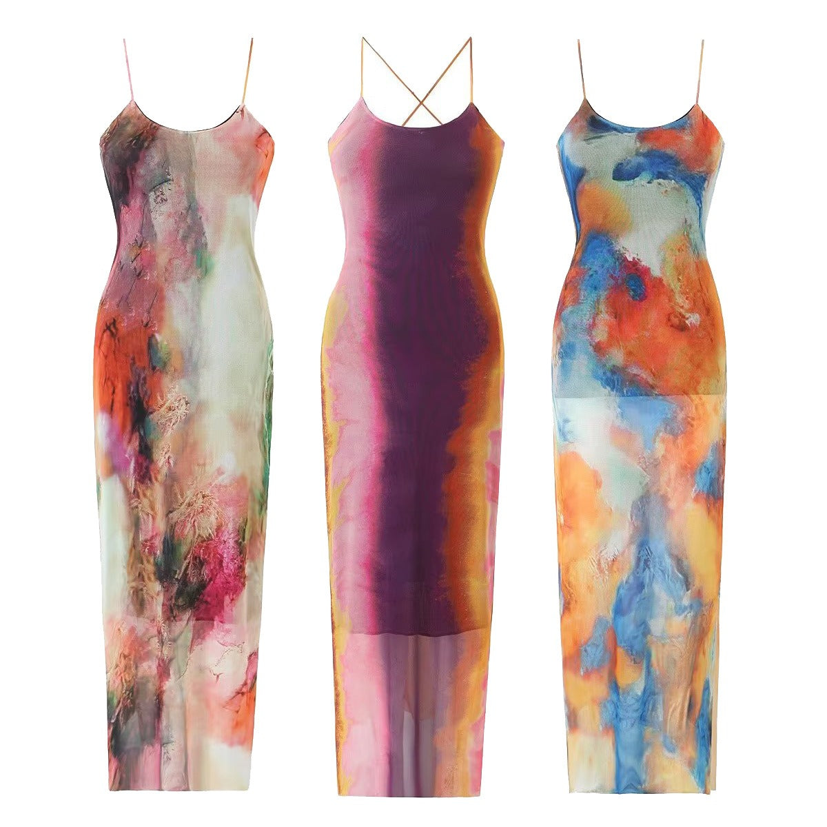 Abstract Sleeveless Midi Long Dress