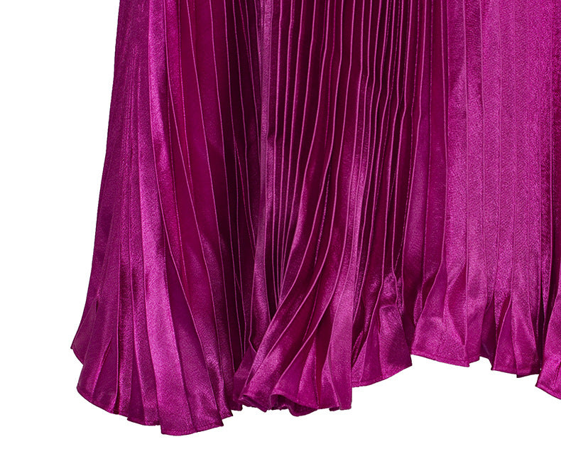 Satin Metallic Pleated Skirt Long Organ Skirt Long Skirt